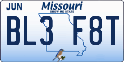 MO license plate BL3F8T