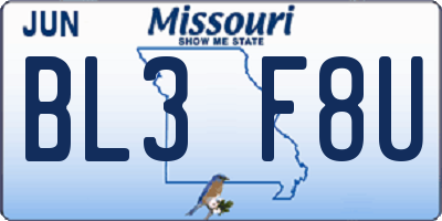 MO license plate BL3F8U