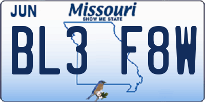 MO license plate BL3F8W