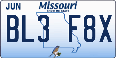 MO license plate BL3F8X