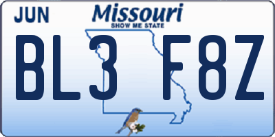 MO license plate BL3F8Z