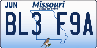 MO license plate BL3F9A