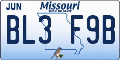 MO license plate BL3F9B