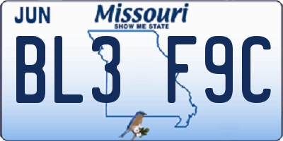 MO license plate BL3F9C