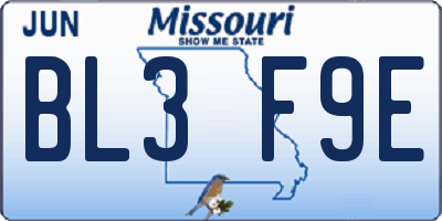 MO license plate BL3F9E