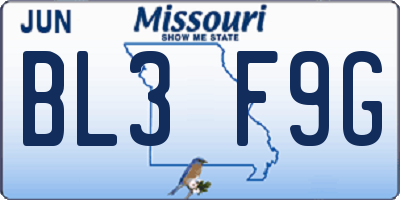 MO license plate BL3F9G