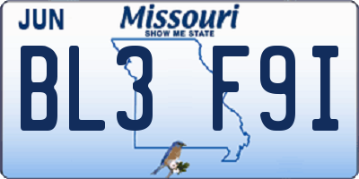 MO license plate BL3F9I