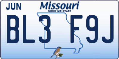 MO license plate BL3F9J