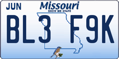 MO license plate BL3F9K