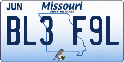 MO license plate BL3F9L