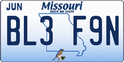 MO license plate BL3F9N