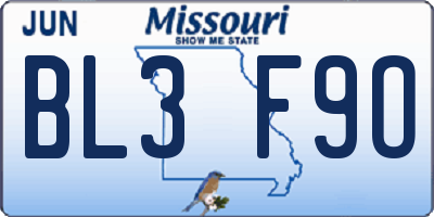 MO license plate BL3F9O