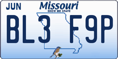 MO license plate BL3F9P