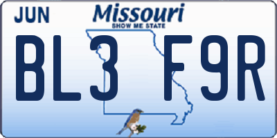 MO license plate BL3F9R