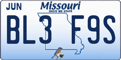 MO license plate BL3F9S