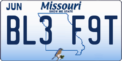 MO license plate BL3F9T