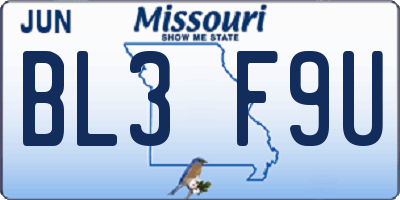 MO license plate BL3F9U