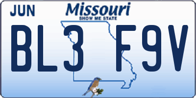 MO license plate BL3F9V