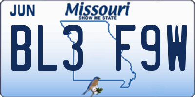 MO license plate BL3F9W