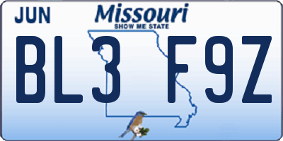 MO license plate BL3F9Z