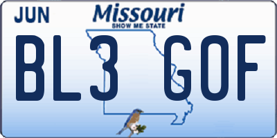 MO license plate BL3G0F