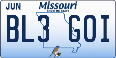 MO license plate BL3G0I