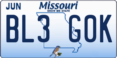 MO license plate BL3G0K