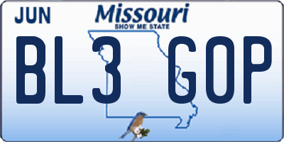 MO license plate BL3G0P
