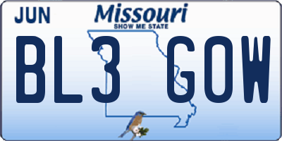 MO license plate BL3G0W