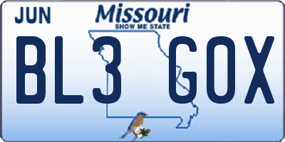 MO license plate BL3G0X