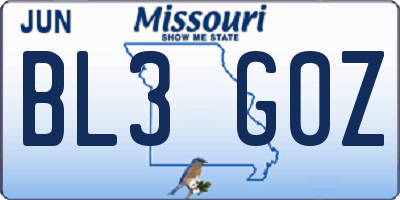 MO license plate BL3G0Z