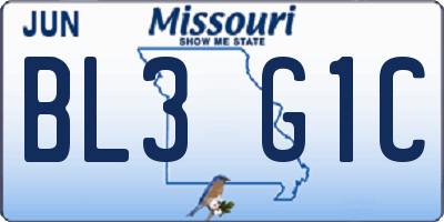 MO license plate BL3G1C