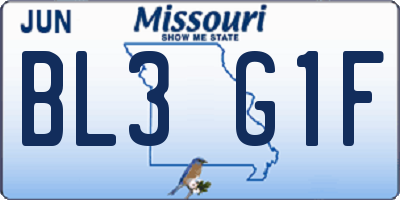 MO license plate BL3G1F