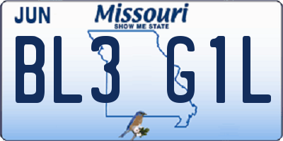 MO license plate BL3G1L