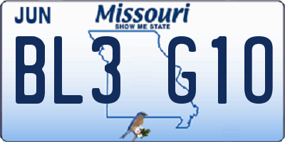 MO license plate BL3G1O