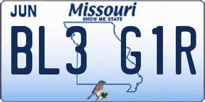 MO license plate BL3G1R