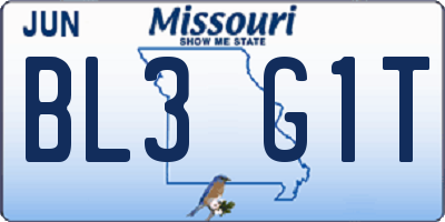 MO license plate BL3G1T