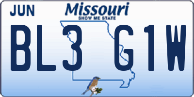 MO license plate BL3G1W