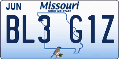 MO license plate BL3G1Z