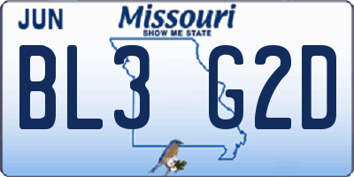 MO license plate BL3G2D