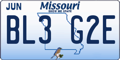 MO license plate BL3G2E
