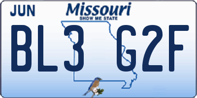 MO license plate BL3G2F