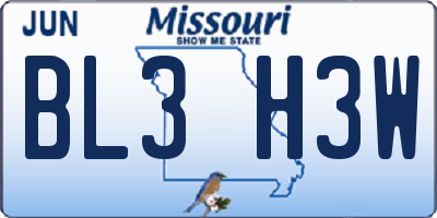 MO license plate BL3H3W