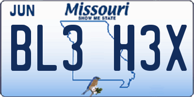 MO license plate BL3H3X