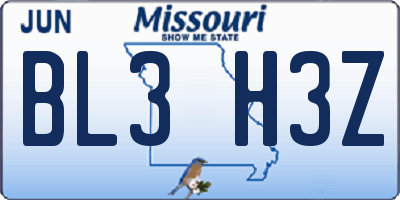 MO license plate BL3H3Z