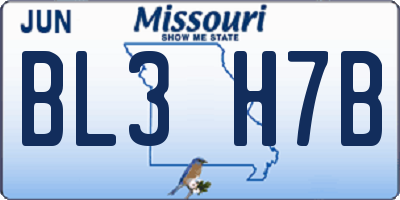 MO license plate BL3H7B