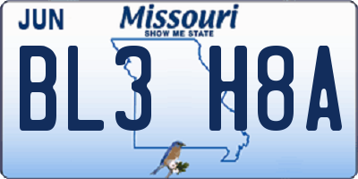MO license plate BL3H8A