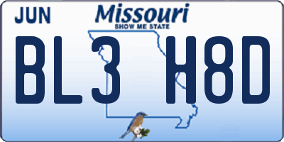 MO license plate BL3H8D