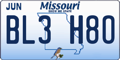 MO license plate BL3H8O