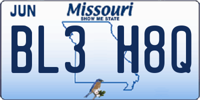 MO license plate BL3H8Q